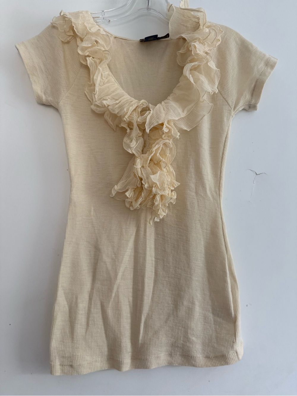 RUGBY Ralph Lauren Women’s Ruffled Wool Blouse Beige Luxury Style Size M - Picture 2 of 4